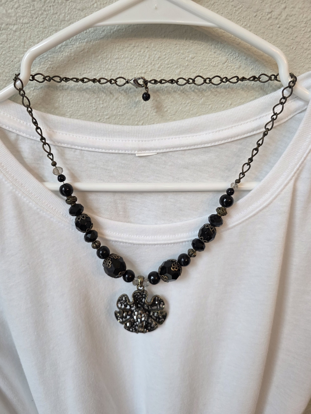 Black Beaded Pendant Necklace - Women's Jewelry #23